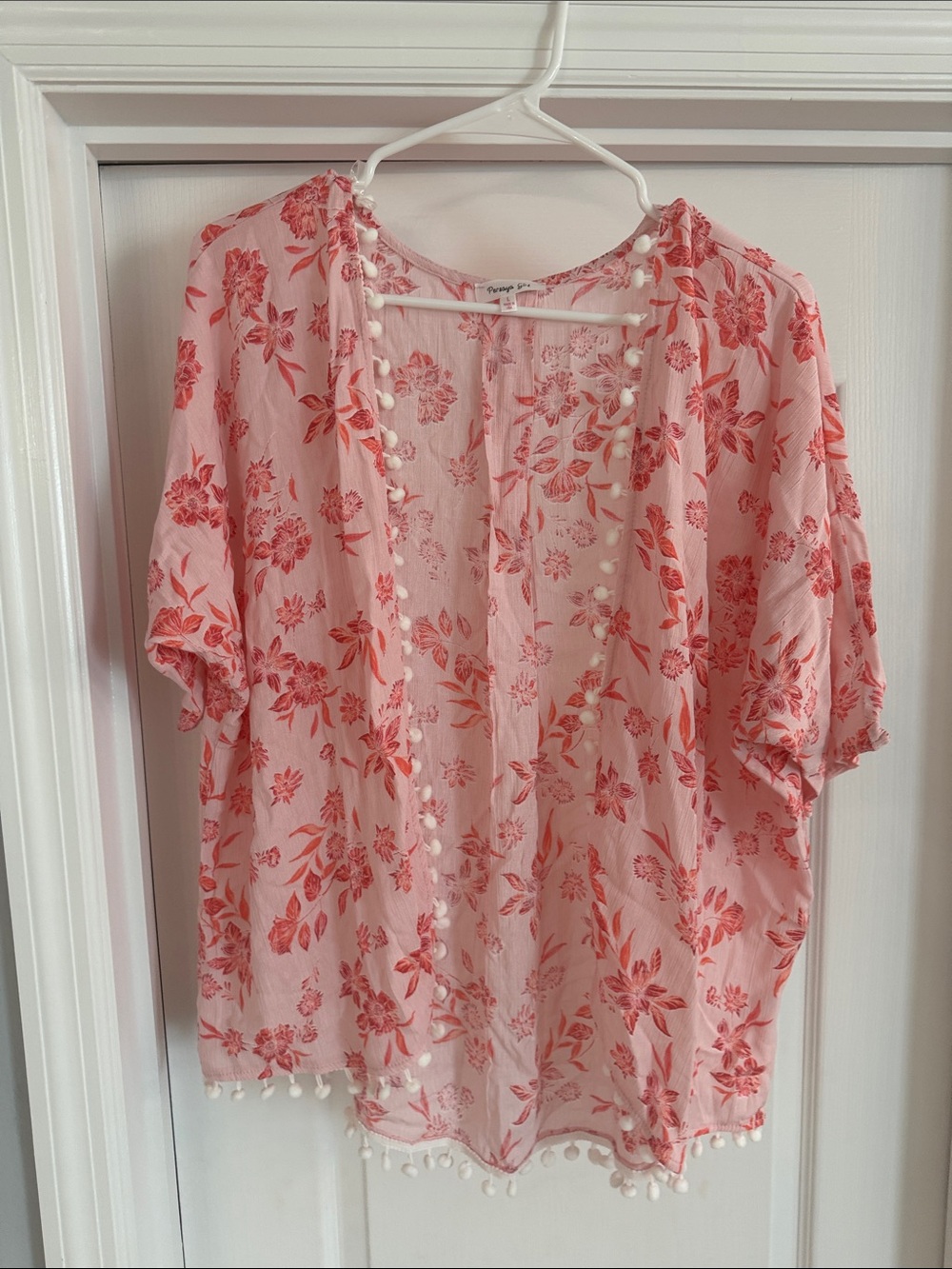 Persaya Pink Floral Pom-Pom Swim Coverup